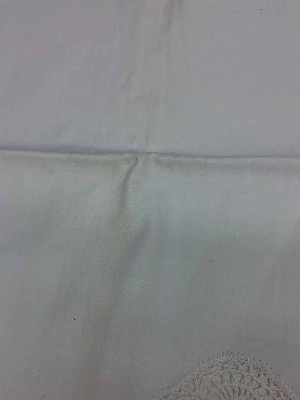 Vtg. Pillowcases Tatted purple & yellow flowers & white lace cottage core estate